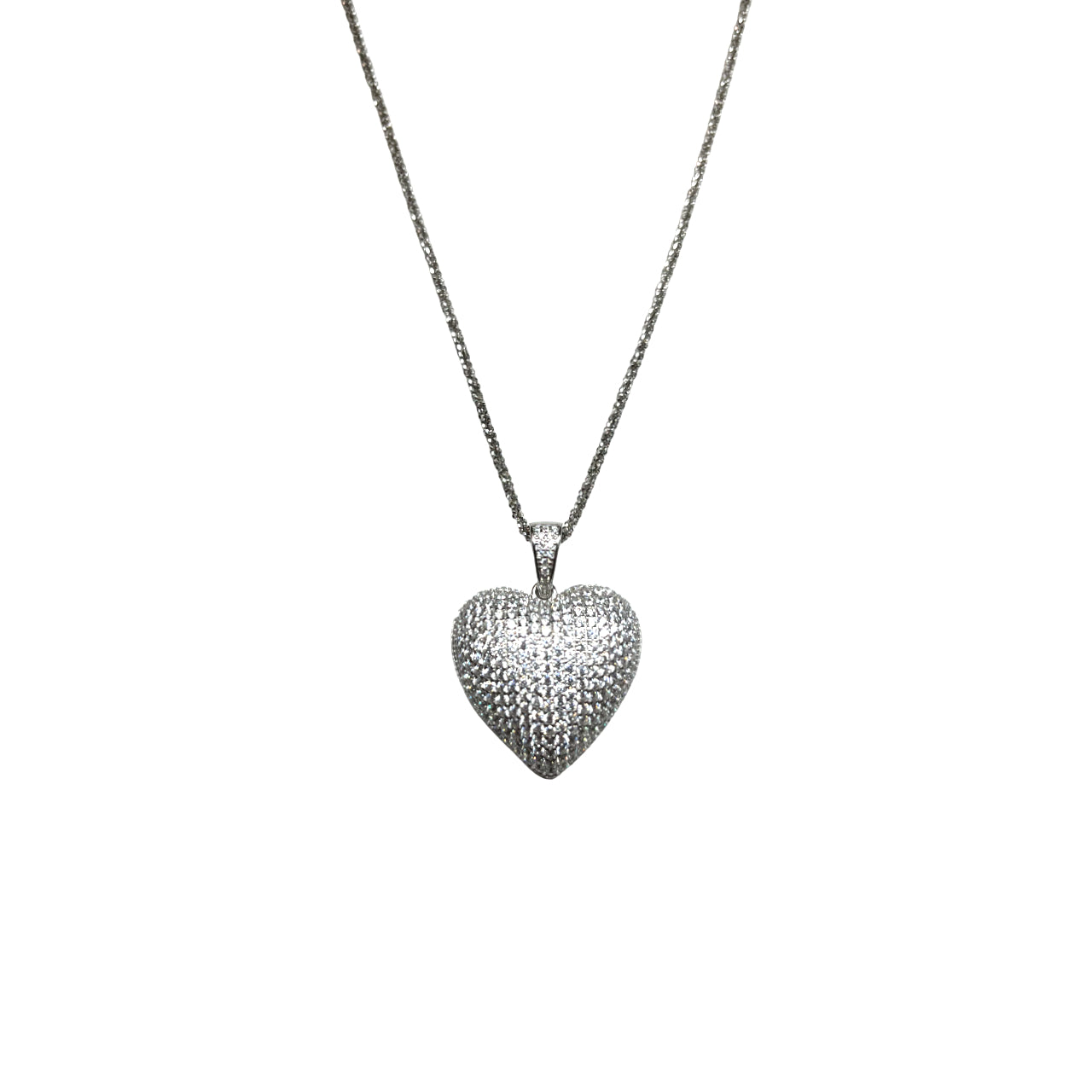 Collana Donna Re Mida Argento Cuore Bombato Pavè Zirconi Bianchi Cuore-1